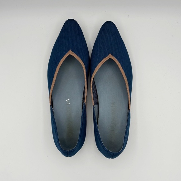 Vivaia Pointed-Toe V-Cut Flats 40 9 Marine Blue Tan - Picture 2 of 10